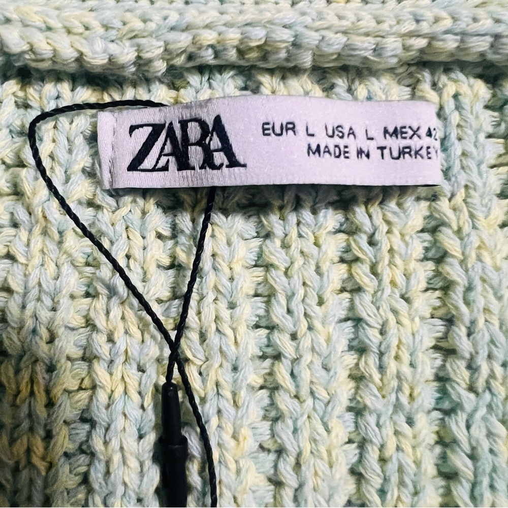 NWT ZARA Woven Cable Knit Sweater Cardigan in Blue/Green - Size L - Picture 11 of 12